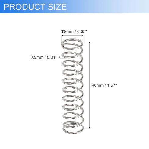 uxcell 10Pcs Compression Springs, 0.9mm Wire Diameter x 9mm OD x 40mm Length 304 Stainless Steel Extension Spring Ballpoint Pen Pressure Springs for Shop Home Repairs, Silver in Saudi Arabia