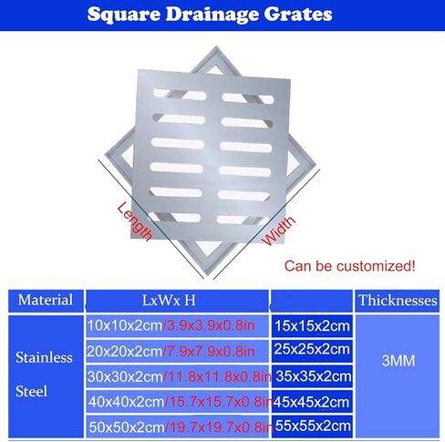 Removable Trough Guttering Drain Grate 4-16 Inch, Stainless Steel Frame Outdoor Square Channel Grating, Decorative Well Covers for Concrete Floor, 15x15x2cm in Kuwait
