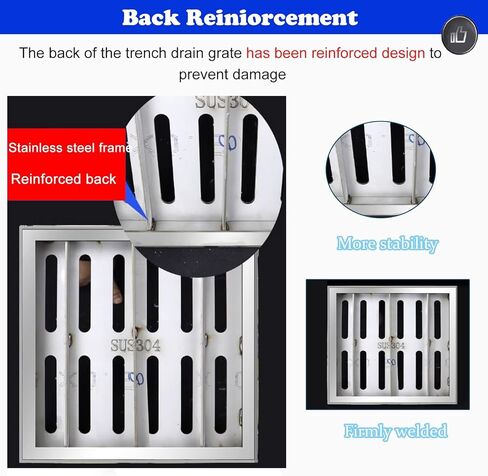 Removable Trough Guttering Drain Grate 4-16 Inch, Stainless Steel Frame Outdoor Square Channel Grating, Decorative Well Covers for Concrete Floor, 15x15x2cm in Kuwait