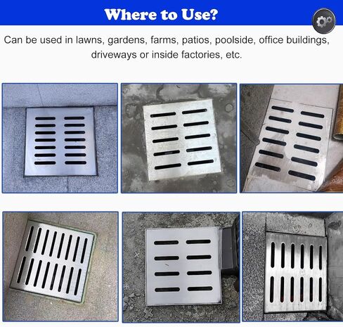 Removable Trough Guttering Drain Grate 4-16 Inch, Stainless Steel Frame Outdoor Square Channel Grating, Decorative Well Covers for Concrete Floor, 15x15x2cm in Kuwait