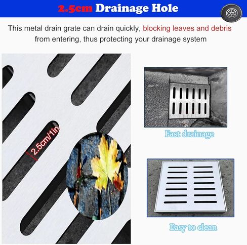 Removable Trough Guttering Drain Grate 4-16 Inch, Stainless Steel Frame Outdoor Square Channel Grating, Decorative Well Covers for Concrete Floor, 15x15x2cm in Kuwait