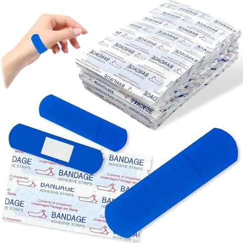 200 PCS الأزرق المعدني القابل للاكتشاف النسيج ضمادات مقاومة للماء لاصق المسنين العقيمة خالية من اللاتكس للإسعافات الأولية ورعاية الجرح in Kuwait