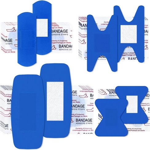 200 PCS الأزرق المعدني القابل للاكتشاف النسيج ضمادات مقاومة للماء لاصق المسنين العقيمة خالية من اللاتكس للإسعافات الأولية ورعاية الجرح in Kuwait
