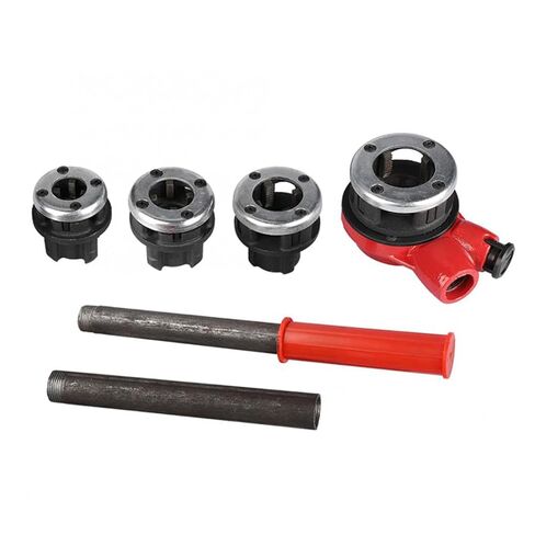 Pipe Threading Kit 4 Dies with 2 Handle, Ratchet Head for 1/2, 3/4, 1, 1-1/4 Inch Pipe Threads, Cast Iron, Swarf Removal Holes, Plastic Box for Storage in Saudi Arabia