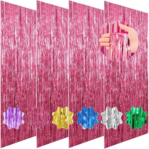 4 Pack Gold Foil Fringe Curtain Metallic Shiny Tinsel Backdrop Party Decorations Gold Wall Decor Backdrop Door Streamers for Birthday, New Year, Graduation, Baby Shower, Gender Reveal, Disco, Wedding in Saudi Arabia