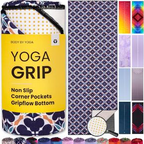 Yoga Grip Yoga Towel - Non Slip Hot Yoga Mat Towel With Corner Pockets, No-Skid Grip, and Built-in Alignment Lines | Soft, Moisture Wicking, and Sweat Absorbent | No Bunching, Stays in Place 72" x 25" in Kuwait