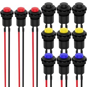12 قطعة مفتاح زر ضغط 12 مم، SPST ON/Off AC 250V/1.5A 125V/3A مفتاح صغير ذاتي القفل مع سلك ملحوم مسبقًا (4 ألوان) in Kuwait
