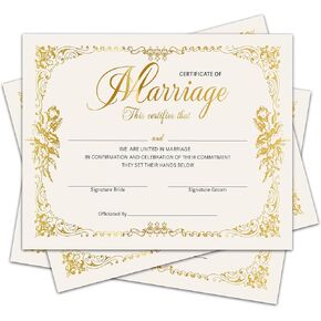 Marriage Certificates with Gold Foil Edges - 8 x 10 Inches Blank Certificate Paper Wedding Certificates Blank Marriage Certificate for Wedding Ceremony Proposals - A10 in Kuwait