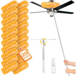 6 ft Extendable Handle with 20 Duster Refills, Heavy Duty Duster Refills Kit Compatible with Swiffer, 360 Disposable Microfiber Duster Pads for Ceiling Fan, Window & Hard to Reach Areas Cleaning in Saudi Arabia