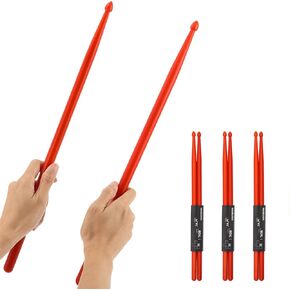 3 أزواج من أعواد الطبول المصنوعة من النايلون 5A مع مقابض مضادة للانزلاق للأطفال والبالغين والمبتدئين، وطبول القلب (أحمر) in Kuwait