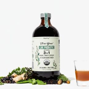 Flora Biome Live Probiotic Liquid, 3-in-1 Probiotic + Prebiotic + Postbiotic, 30 Billion CFU (at Time of Manufacture), 10 Strains, Fermented Herbal Blend with 18 Herbs, Shelf Stable, 16 fl oz in Kuwait