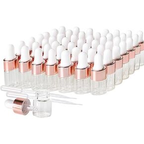 50 Pack 1ml Mini Clear Glass Essential Oil Dropper Bottle with Rose Gold Lid Sample Containers Perfume Liquid Vials for Traveling in Saudi Arabia