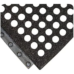 Wearwell 24/Seven NBR Gritshield - Anti-Fatigue Drainage Mat 3' W x 3' L x 5/8" Thickness, Grease Resistant Natural Rubber for Dry and Wet Areas, LockSafe Interlock System, Black (586.58x3x3NBRBK) in Kuwait