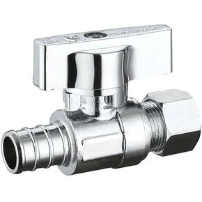 صمام إيقاف إمداد PEX المستقيم - 1/2 بوصة بارب × 3/8 بوصة ضغط OD - نحاس مطلي بالكروم خالي من الرصاص - صمام كروي ربع دورة لإيقاف المياه in Kuwait