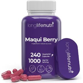 LongLifeNutri Maqui Berry 1000 mg - 240 كبسولة نباتية (كمية تكفي لمدة 4 أشهر)، فاكهة عضوية مضادة للأكسدة، نباتية، غير معدلة وراثيًا، مصنوعة في الولايات المتحدة الأمريكية in Kuwait