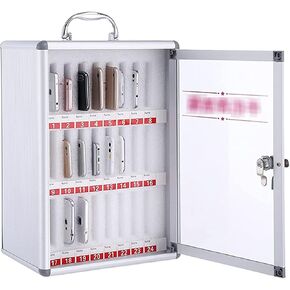 Phone Storage Cabinet School Cell Phone Storage Cabinet Metal Mobile Phone Safe Training Mobile Phone Management Box Suitable for Students with Weak Self-Control,Silver-24 bits in Kuwait