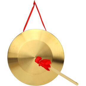 12.6 Inch Chinese Traditional Copper Gong With Hammer& Red Hanging Ribbon - Small Gong, Sound Healing, Yoga, Celebration, Party, Festival Percussion Instrument (Yellow) in Kuwait