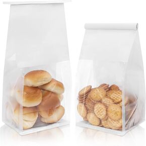 50 قطعة من أكياس الخبز مع نافذة، مقاس 13.9 سم × 9.9 سم × 27.94 سم، أكياس بسكويت الخبز بقفل من القصدير، أكياس خبز ورقية قابلة لإعادة الاستخدام للوجبات الخفيفة والفشار والحلوى والسلع المخبوزة، تتضمن 60 قطعة من الملصقات in Kuwait