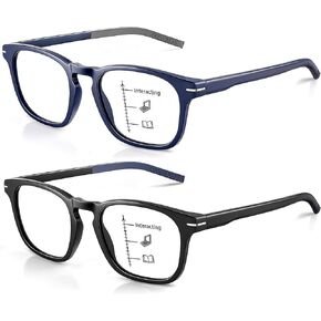 Missfive 2Pack نظارات قراءة متعددة التركيز تقدمية متعددة الاستخدامات للرجال، قارئات كمبيوتر مضادة للضوء الأزرق، مفصل زنبركي متين in Kuwait