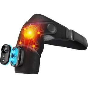 وسادة تدفئة كتف لاسلكية مع تدليك، لفافة كتف ساخنة، وحدة تحكم مغناطيسية قابلة للفصل، دعامة كتف ساخنة لتخفيف الألم مع 5 أوضاع تسخين واهتزاز (أسود) in Kuwait