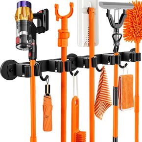 حامل مكنسة مغناطيسي مثبت على الحائط مع 4 خطافات و5 رفوف - شماعة ممسحة شديدة التحمل غير قابلة للانزلاق للمماسح الرطبة وأدوات التنظيف على الثلاجة، الباب المعدني، المرآب، المطبخ، غرفة الغسيل in Kuwait