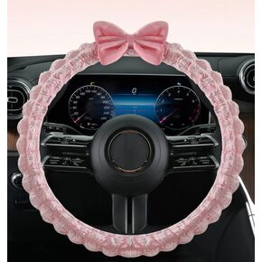 Cute Cartoon Car Steering Wheel Cover for Women - 3D Puff Bowknot Design, Universal Anti-Slip Auto Handlebar Cover, Adorable Girls' Car Interior Accessories (All-Season Fit) gifts for sister in Kuwait