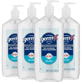 معقم اليدين المتطور Germ-X، 1 لتر (عبوة من 4 قطع)، جل شفاف مرطب أقل جفافًا، تركيبة لا تحتاج للشطف، زجاجة مضخة بحجم عائلي كبير in Kuwait