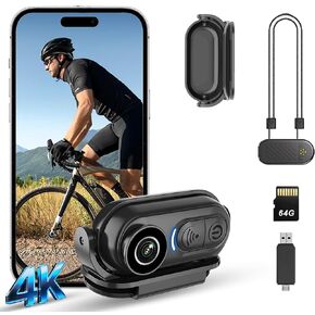 كاميرا الجسم الصغيرة بدقة 4K - كاميرا الحركة الرياضية بالإبهام بسعة 64 جيجابايت مع صوت، تسجيل POV على الصدر بدون استخدام اليدين، حامل على الخوذة ومشبك شخصي مغناطيسي على كاميرات الفيديو - لقميص ركوب الدراجات والتزلج in Kuwait