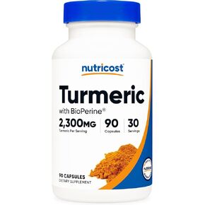 Nutricost الكركم مع BioPerine (2,300 مجم) 90 كبسولة - 95% كوركومينويد ومستخلص الفلفل الأسود BioPerine، نباتي، خالي من الكائنات المعدلة وراثيًا، 30 وجبة in Kuwait