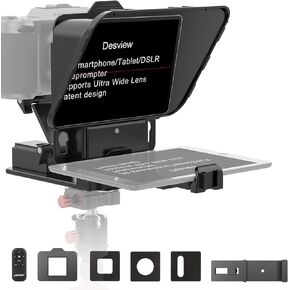 Desview P15 Teleprompter ، 15 بوصة محترفة محترفة مع زجاج عالي الدقة ومرآة قابلة للتعديل - متوافقة مع كاميرات DSLR والهواتف الذكية والأجهزة اللوحية لتسجيل الفيديو والبث المباشر in Kuwait