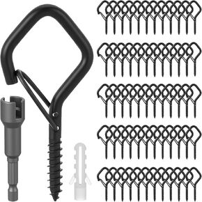 60 Pack Ceiling Hooks for Hanging Plants/Outdoor String Lights, 2.3 Inch Heavy Duty Q-Hanger Hook Metal Ceiling Hooks for Patio Lights Christmas Decor Wire Fairy Led, Wind Nut Driver,Black in Saudi Arabia