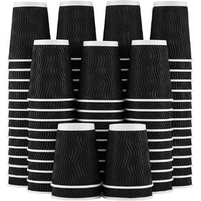 Lamosi 12 oz Disposable Coffee Cups - 120 Pack, Insulated Corrugated Paper Cups 12 oz, Kraft Ripple Wall Cups for Hot Beverage or Cold Drinks Office/Home/Party/Travel/Cafe (Black) in Kuwait