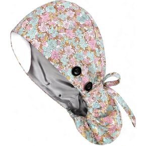 قبعة فرك للشعر الطويل مع أزرار قبعة عمل قابلة للتعديل قبعة التمريض القطنية للنساء قبعات جراحية مفردة أو مبطنة بالساتان in Kuwait