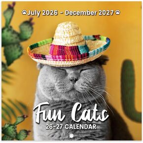 2025-2026 Wall Calendar - Jul. 2025 - Dec. 2026, Funny Cat Calendar 2025-2026, Wall Calendar Gag Gift, Funny Cat Memes Pics, 12'' x 24'' (Open), Unruled Block, Hanging Hole, Holidays in Kuwait