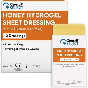 ضمادة هيدروجيل بالعسل مقاس 17.78 سم × 12.7 سم - 10 ورقات هيدروجيل مع عسل طبي بنسبة 30% للجروح - جيد للقروح والجروح الجراحية ومواقع المتبرعين والجروح والسحجات والمزيد in Kuwait