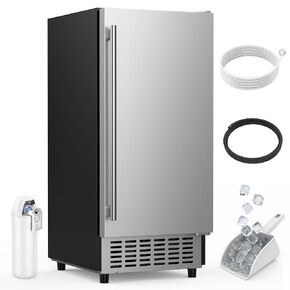 Coolski Under Counter Ice Maker Machine 130LBS/24H, Stainless Steel Built-in Freestanding Ice Maker with 30 Storage, Ideal for Commercial & Home Use in Kuwait
