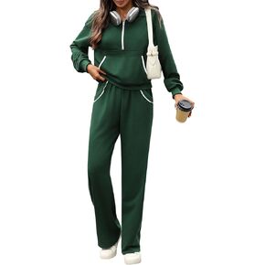 Women's 2 Piece Outfits Lounge Sets Lace Half Zip Collar Sweatshirt Sweatpants Long Sleeve Sweats Track Suits Set in Kuwait