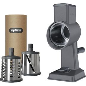 مبشرة الجبن الدوارة من زيليس، الألومنيوم، 3 شفرات طبلة فولاذية، الجبن، الخضار، الشوكولاتة، الجوز، مبشرة الفاكهة بمقبض، قدم شفط غير قابلة للانزلاق ومشبك طاولة، ضمان لمدة 5 سنوات in Kuwait