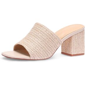 Raffia Platform Heels for Women – Chunky Block Heel Wedge Sandals, Open Square Toe Slip On Summer Beach Vacation Sandals in Saudi Arabia