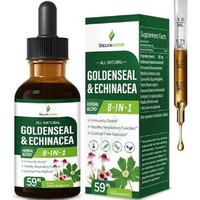 Goldenseal & Echinacea Extract Liquid Tincture for Immunity Boost, Healthy Respiratory Function, Herbal Supplements with Elderberry Licorice Root Thyme Chamomile Extract. 2oz in Saudi Arabia