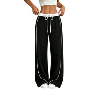 Women's Baggy Parachute Pants Wide Leg Y2K Cargo Sweatpants Elastic Waist Drawstring Jogger Track Pants with Pockets in Saudi Arabia