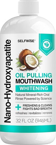 غسول الفم المبيض بزيت النانو هيدروكسيباتيت للأسنان واللثة، طبيعي وعضوي، يبيض الأسنان، ويقوي المينا، ويحارب رائحة الفم الكريهة والبلاك - ناعم وغير دهني - للبالغين والأطفال، 8oz in Kuwait