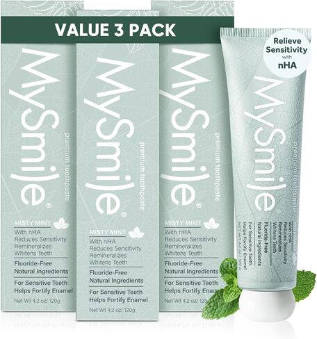 معجون أسنان نانو هيدروكسيباتيت الخالي من الفلورايد للأسنان الحساسة، يقوي المينا، يعيد المعادن ويبيض الأسنان، ينعش التنفس للبالغين، خالٍ من SLS، نعناع ضبابي طبيعي، 4.2 أونصة in Kuwait