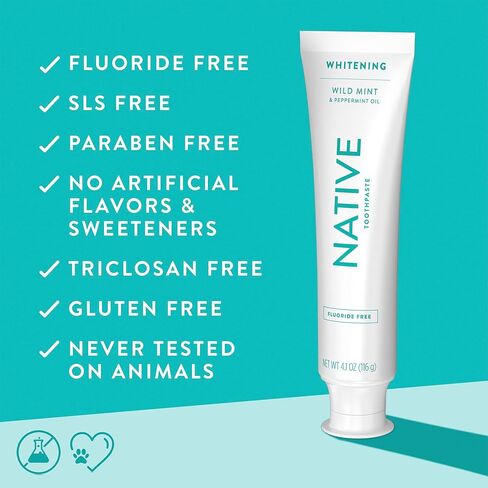 معجون أسنان أصلي خالٍ من الفلورايد، مبيض - للبالغين والأطفال بعمر 2+ للعناية بالفم - نكهة زيت النعناع البري والنعناع، ​​4.1 أونصة (عبوة من 3 قطع) in Kuwait