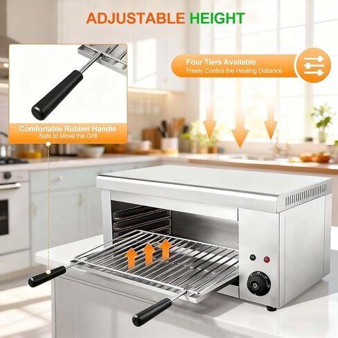 شواية السلمندر الكهربائية بقدرة 2000 واط - شواية قابلة للتعديل بـ 4 مستويات وصينية زيت قابلة للإزالة، مذاب الجبن 122 درجة فهرنهايت - 572 درجة فهرنهايت من أجل ذوبان مثالي، تحمير وشوي على سطح الطاولة in Kuwait