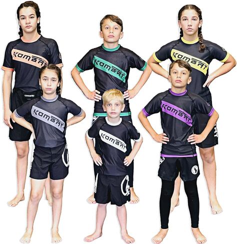 KOMBAT USA Kids Rash Guards for Boys & Girls, Ranked Youth BJJ Rash Guard, Half Sleeve Compression Rash Guard, IBJJF Accepted in Kuwait