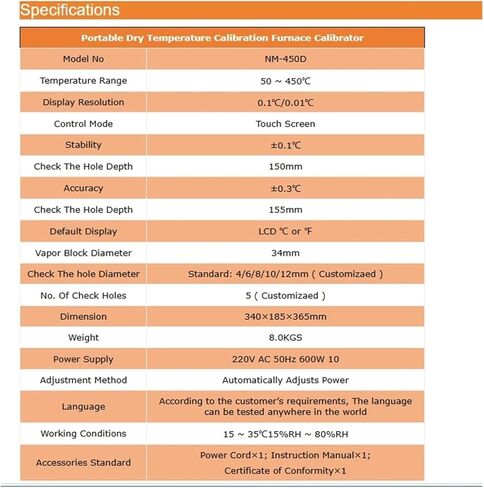 Arionyx 50℃ ~ 450℃ Portable Dry Temperature Calibration Furnace Calibrator Temperature Controller NM-450D in Kuwait