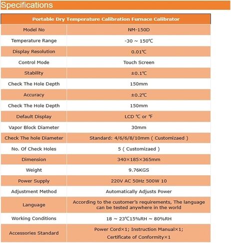 Arionyx -30℃ ~ 150℃ Portable Dry Temperature Calibration Furnace Calibrator NM-150D in Saudi Arabia