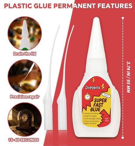 Super Glue for Plastic Fast-Drying Plastic Model Glue Strong Adhesive 3D Print, Car, PVC, Acrylic, Craft, Wood, DIY Craft 0.35 oz*2 Pack in Saudi Arabia