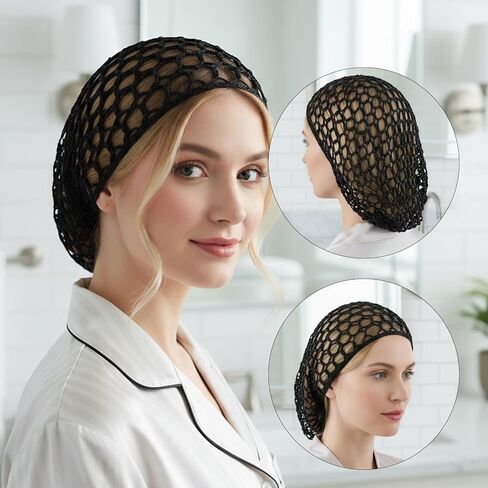 2 Pcs Crochet Hair Net, Reusable Hair Nets for Sleeping, Hairs Wrap Net, Black Mesh Wrapping Hairs Cap Knit Snood Hat Sleeping Hat in Saudi Arabia